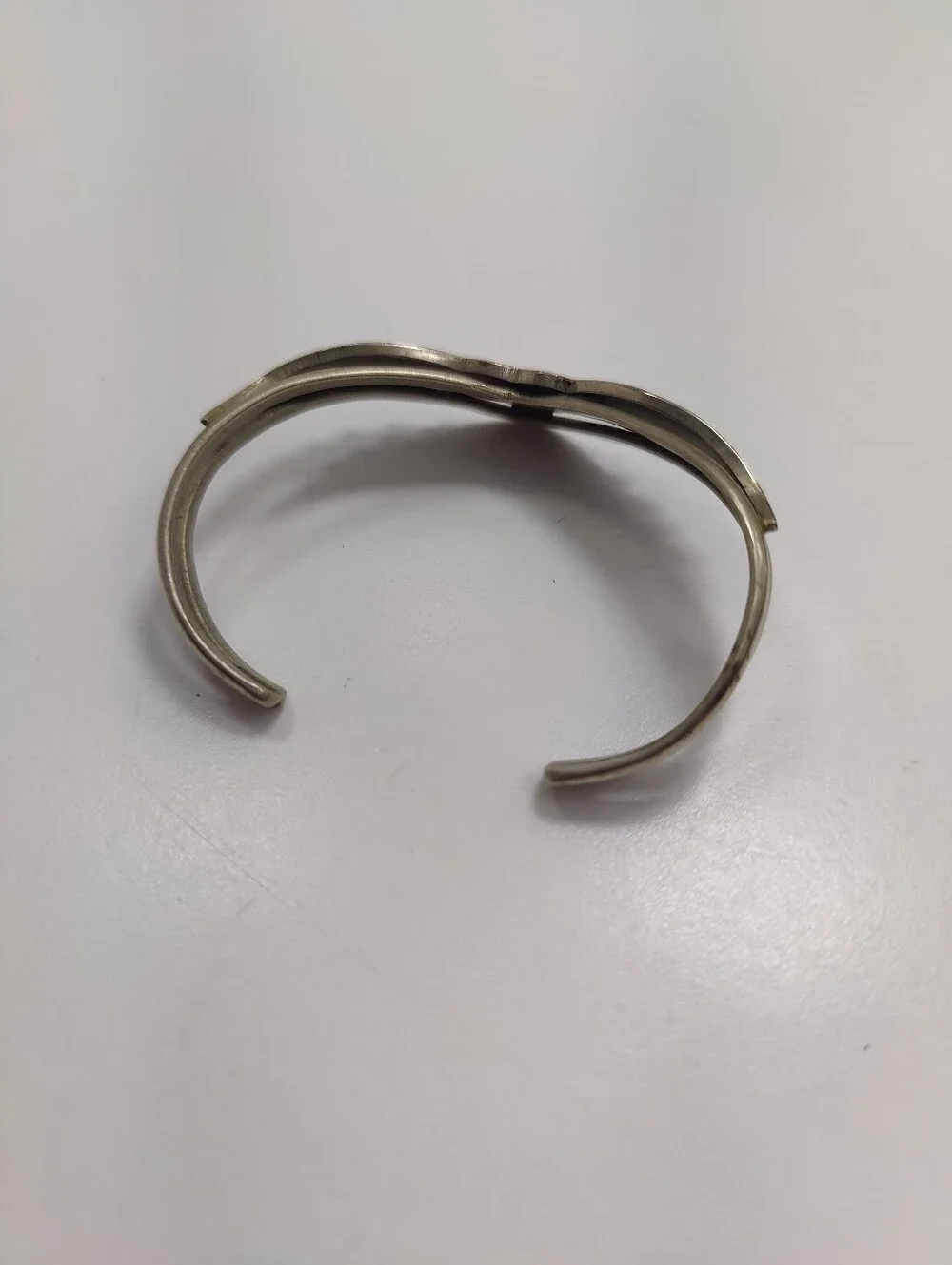 Vintage Mexico Abalone Shell Heart Wing Cuff Bracelet Alpaca Silver Tone